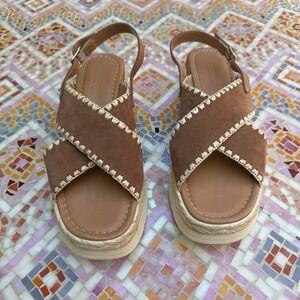 Fabio Maggenti Italy Leather‎ Platform Brown Sandals Espadrille Shoes Size 9.5